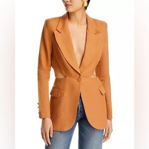 Bardot Domenica Linen Cotton Cut Out Blazer in Caramel